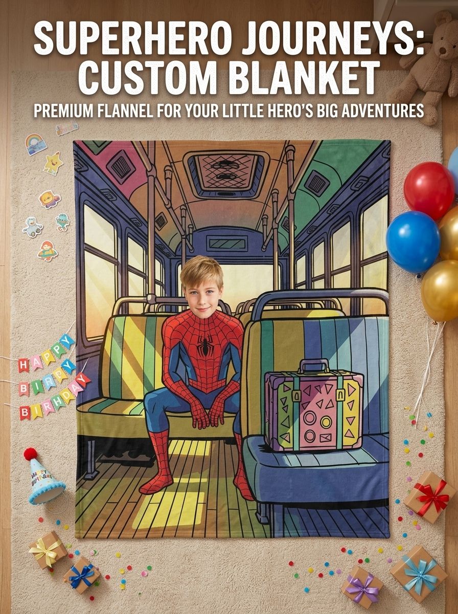 Custom Superhero Photo Flannel Fleece Blanket Ultra Soft Personalized Throw for Kids Bed Sofa Couch and Travel Gift