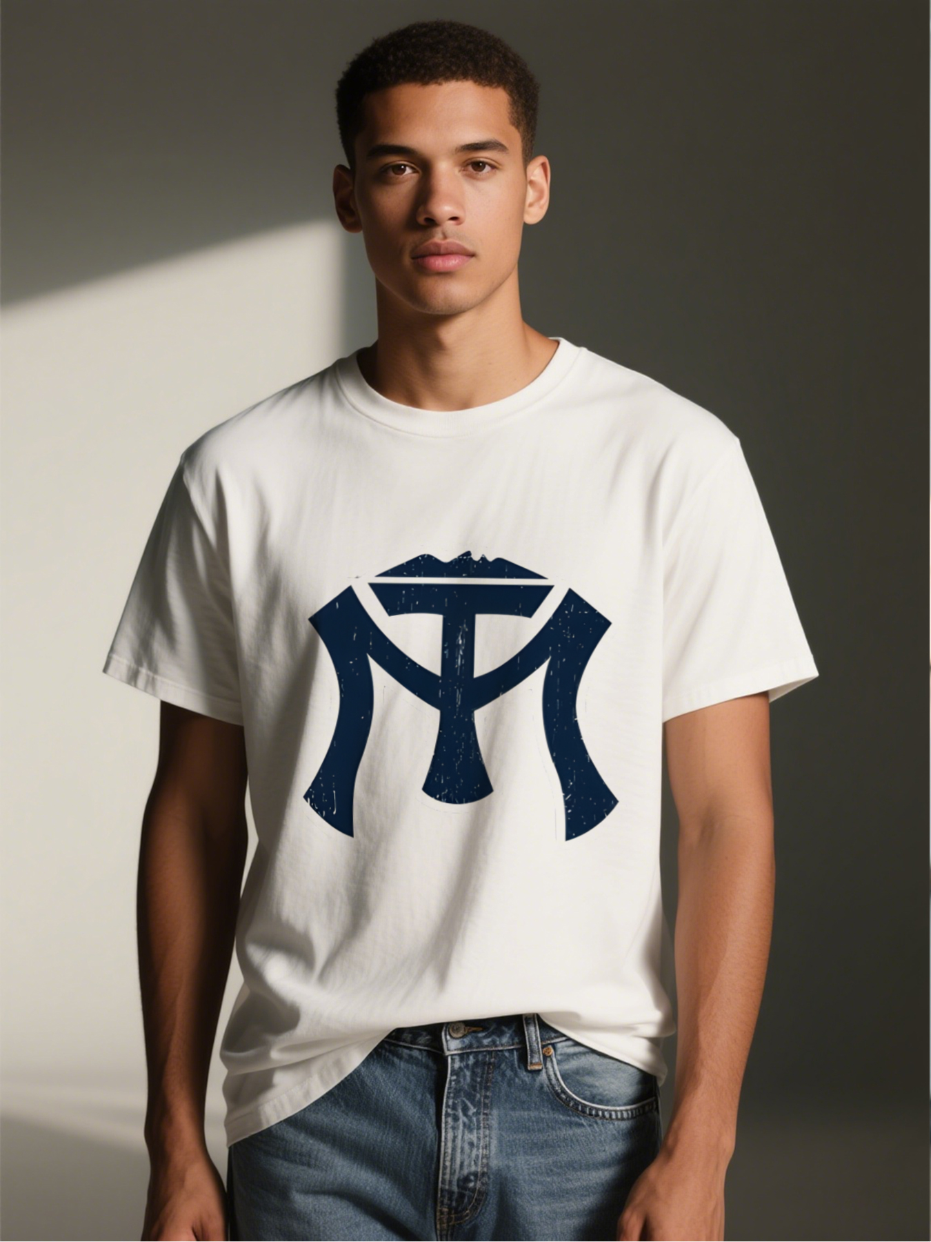 Men's Printed T-Shirt with Vintage Style Letter M Logo Design Casual Round Neck Summer Lightweight Breathable Short Sleeve T-Shirt for Everyday Wear, Outdoor Activities, and Urban Fashion Lovers