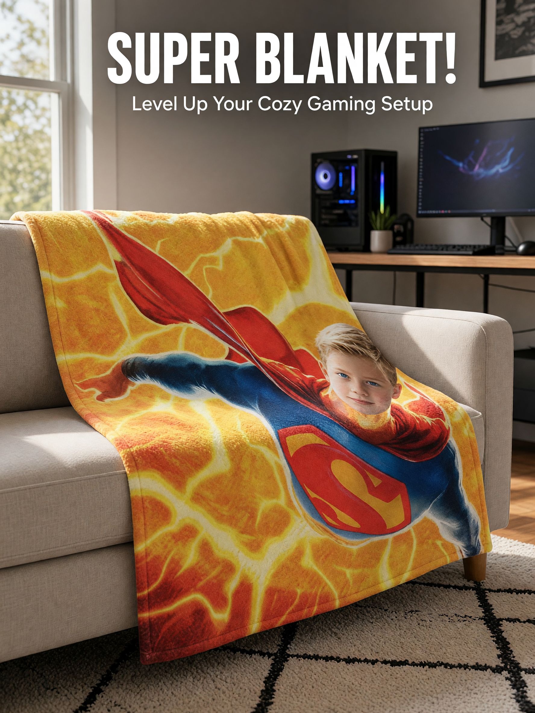 Custom Face Photo Blanket Personalized Superhero Flannel Throw Ultra Soft Warm Fleece Wrap Ideal Personalized Gift