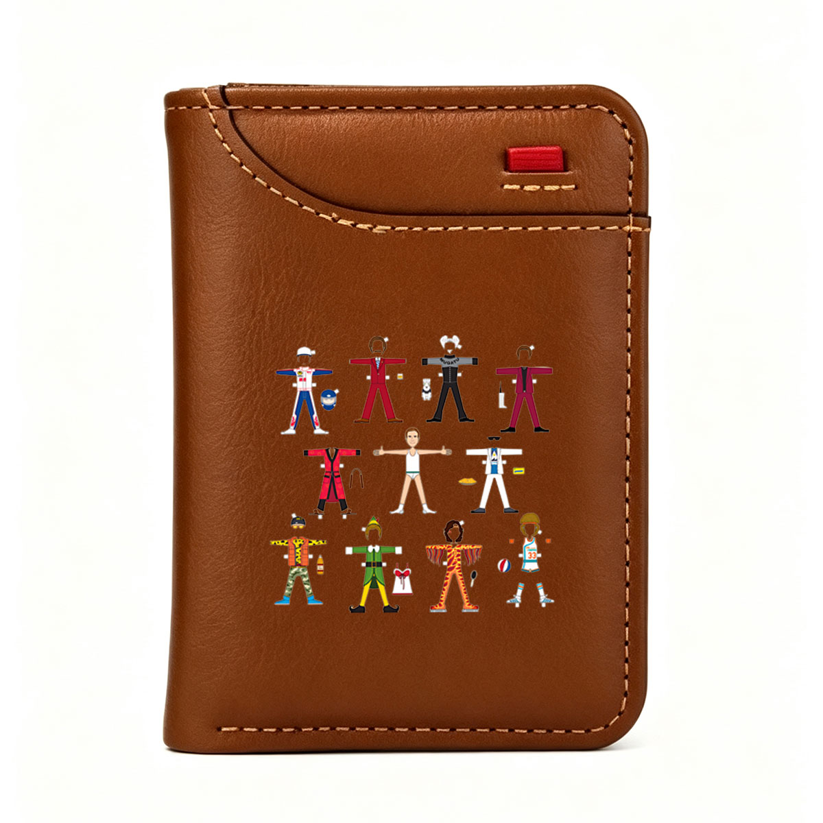 Paper Doll Characters: Mugatu, Tom Cruise, Robin Hood, and More in Various Outfits - Vertical Style Wallet