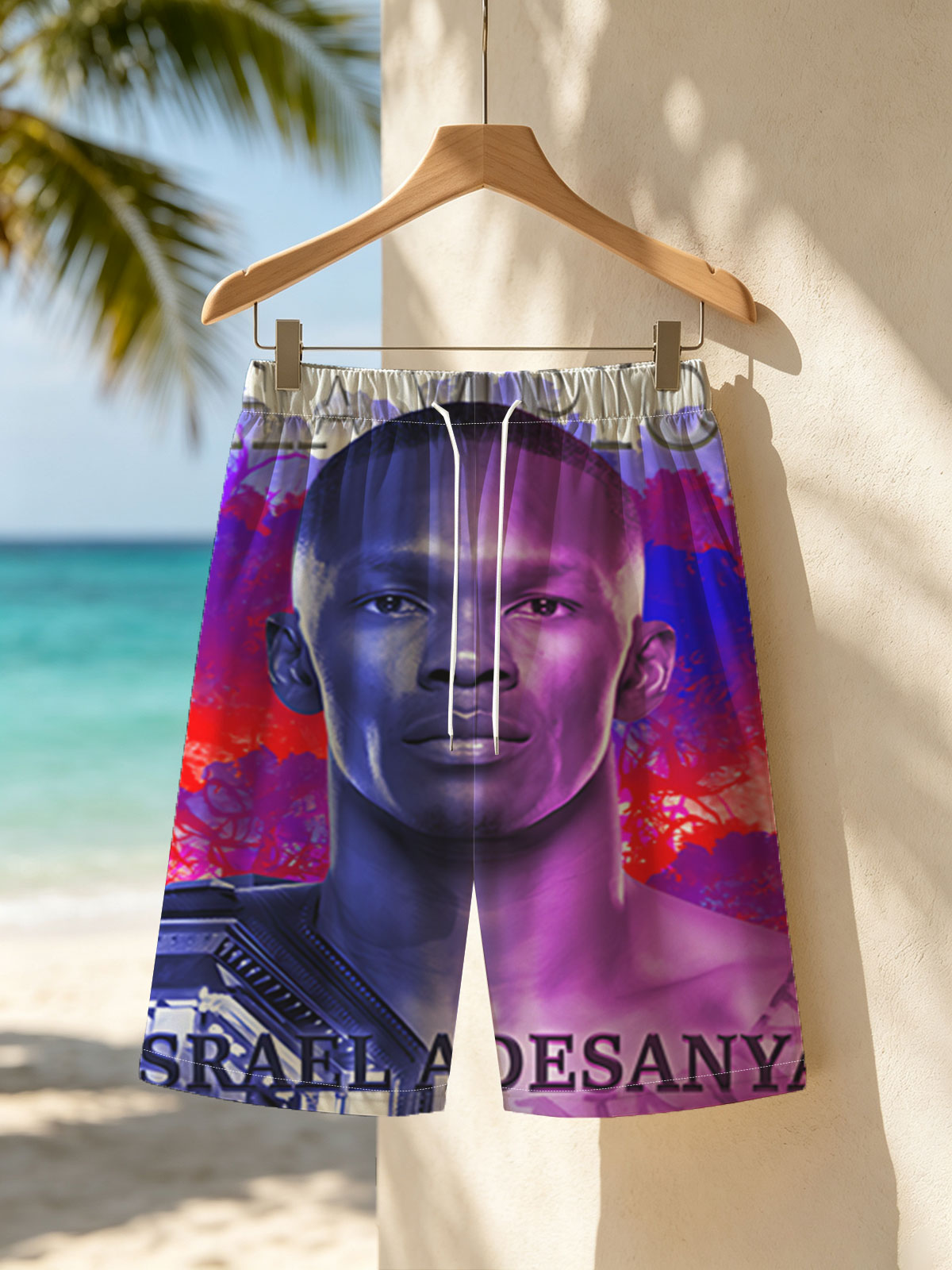 Israel Adesanya Champion UFC Fighter Portrait -  Beach shorts