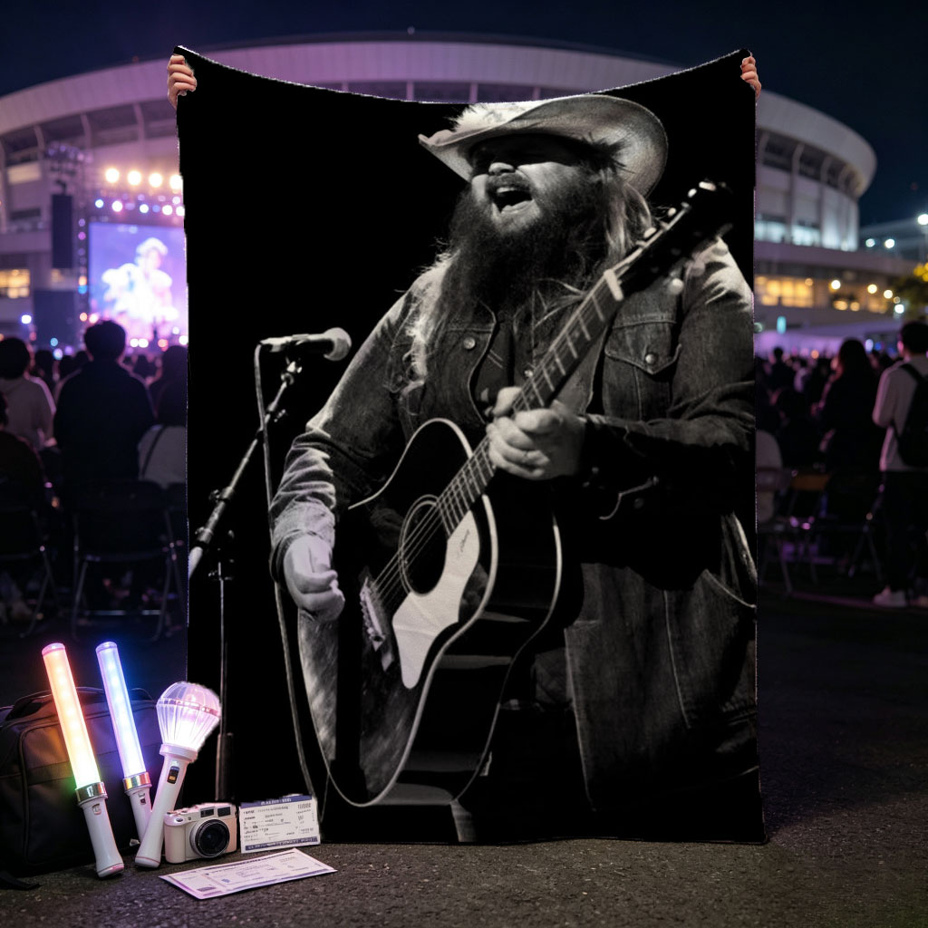 Chris Stapleton Performing on Stage with Acoustic Guitar in Black and White - Blankets