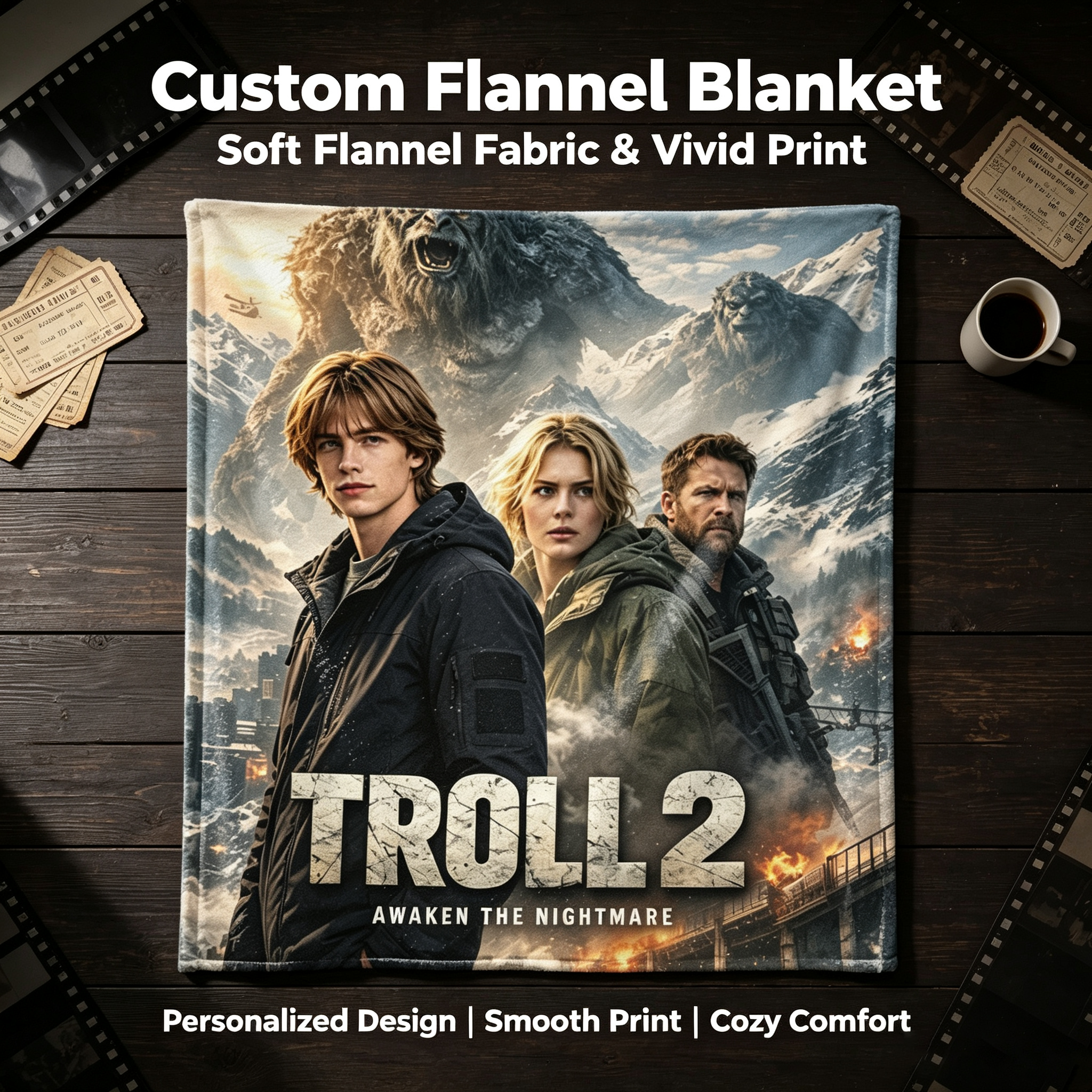 Custom Face Blanket Troll 2 Awaken the Nightmare Flannel Blanket Movie-Themed Cozy Gift for Fans and Collectors