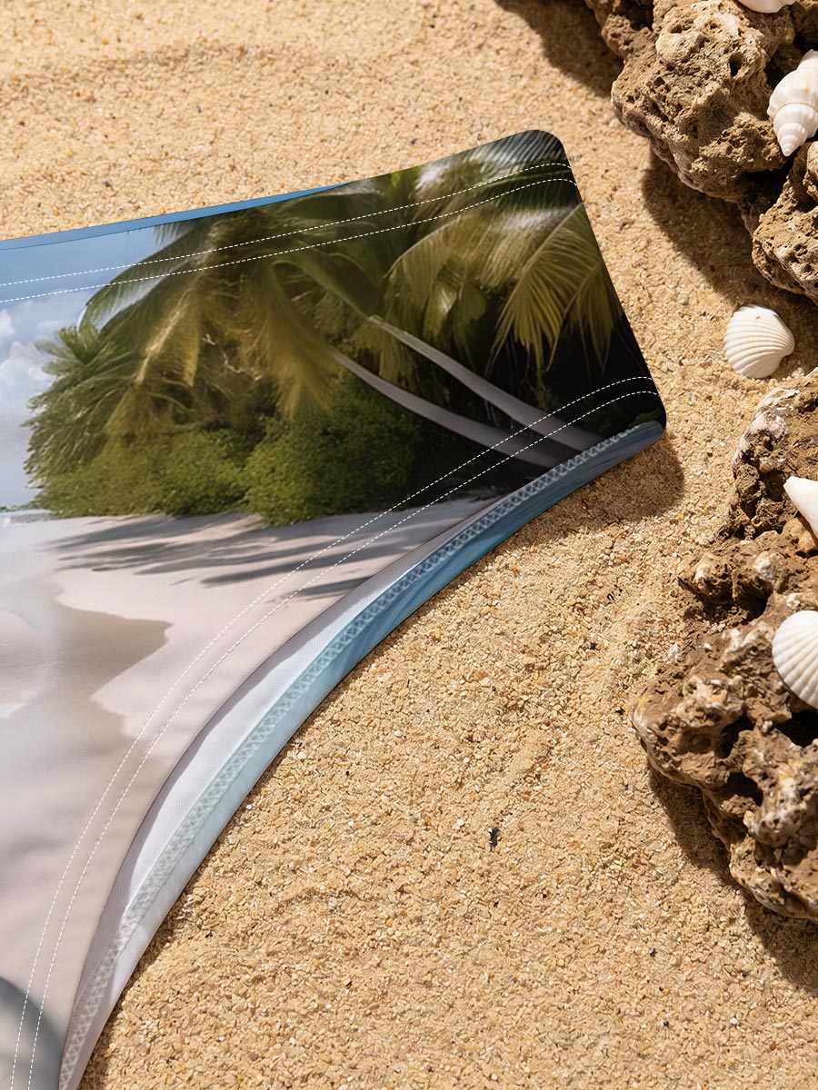 Tropical Beach with Palm Shadows and Crystal Clear Water -  Men's swim trunks