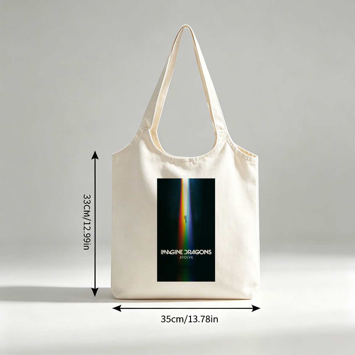 Imagine Dragons Evolve Album Cover with Rainbow Light Beam and Floating Figure - Canvas shoulder bags/