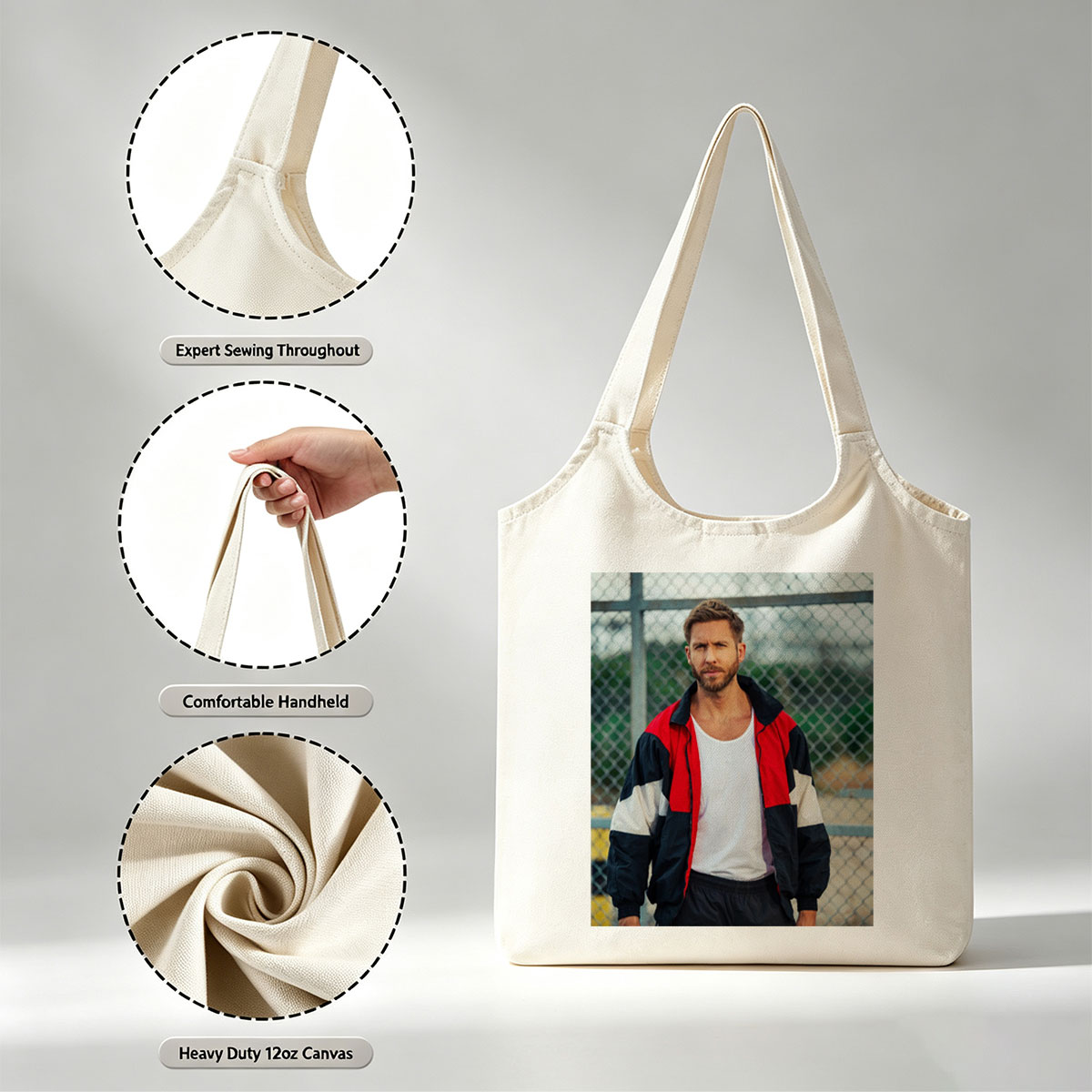 Ryan Gosling in Urban Outfit Standing by Chain-Link Fence - Canvas shoulder bags/