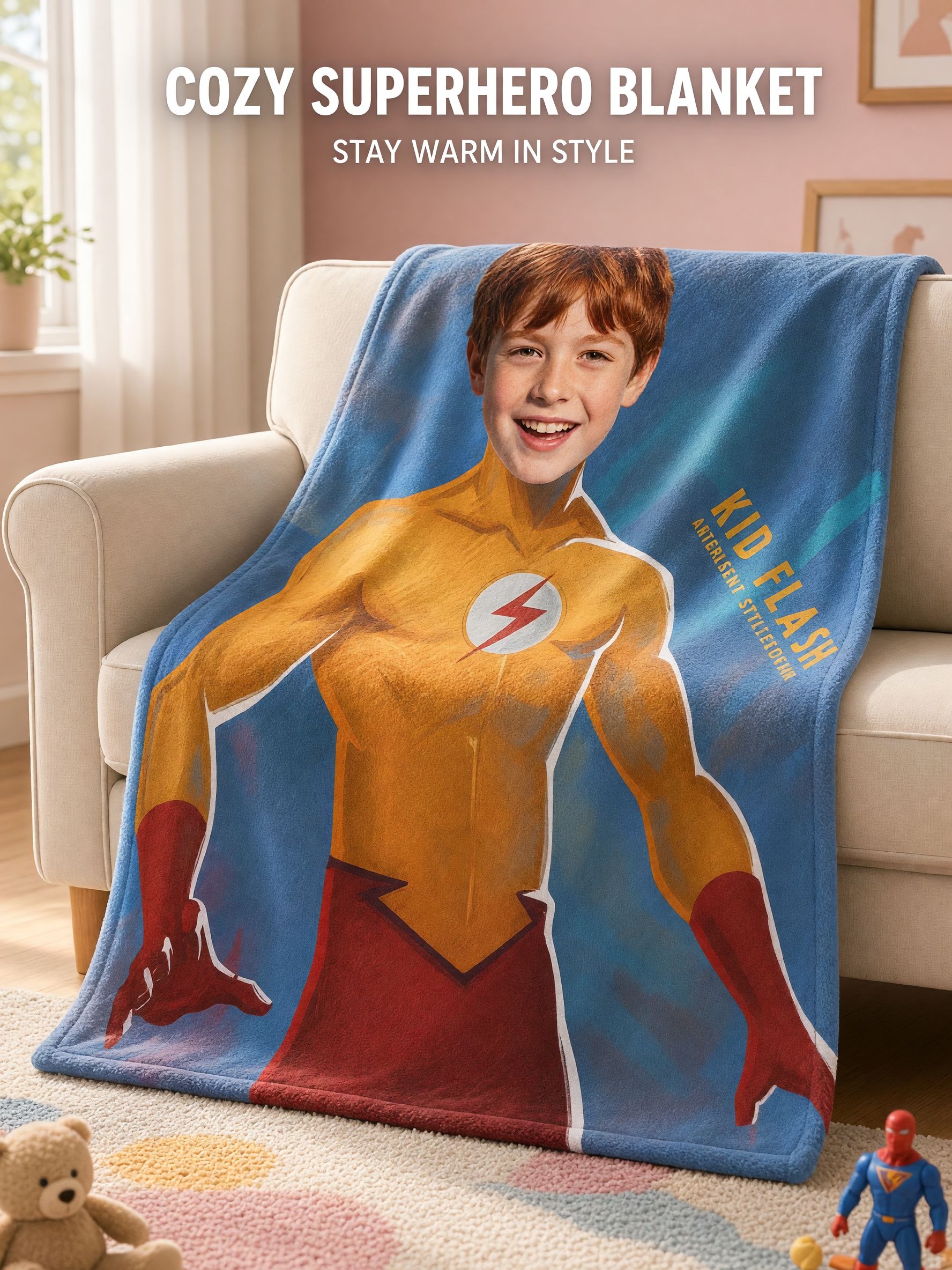 Custom Superhero Photo Flannel Blanket Personalized Face Picture Cozy Throw for Kids and Adults Unique Gift