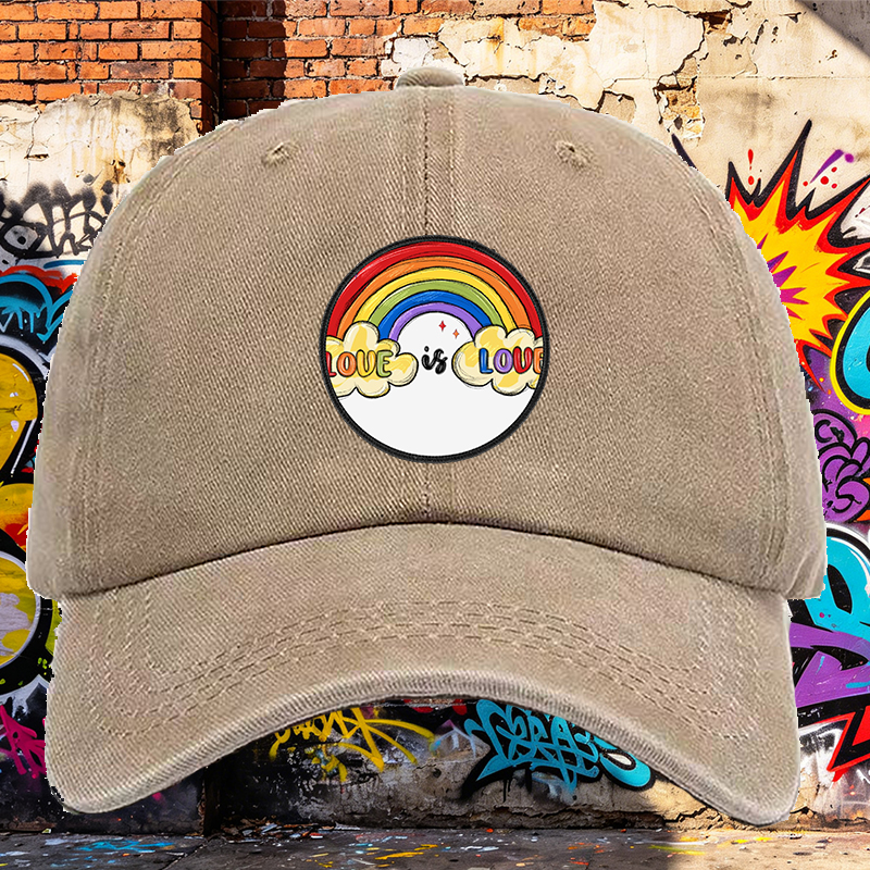 Men's Printed Washed Cap with Rainbow Love is Love Design, Casual Round Brim Lightweight Summer Hat for Outdoor Activities, Perfect for Adults Seeking Comfortable and Stylish Headwear