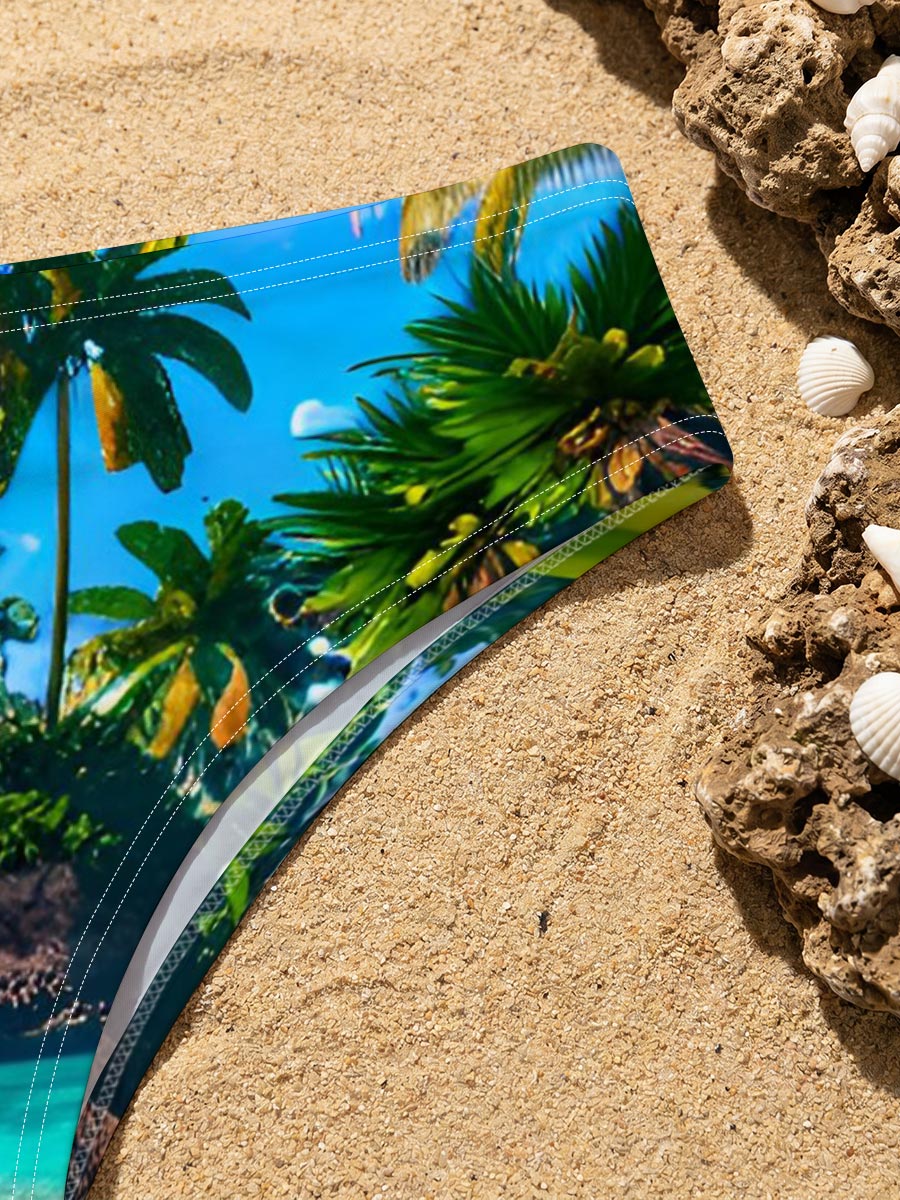 Tropical Paradise Beach with Palm Trees and Crystal Clear Water -  Men's swim trunks