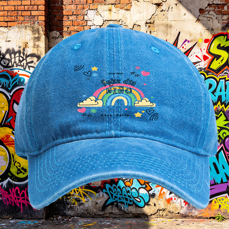 Unisex Classic Washed Hat with Rainbow and 