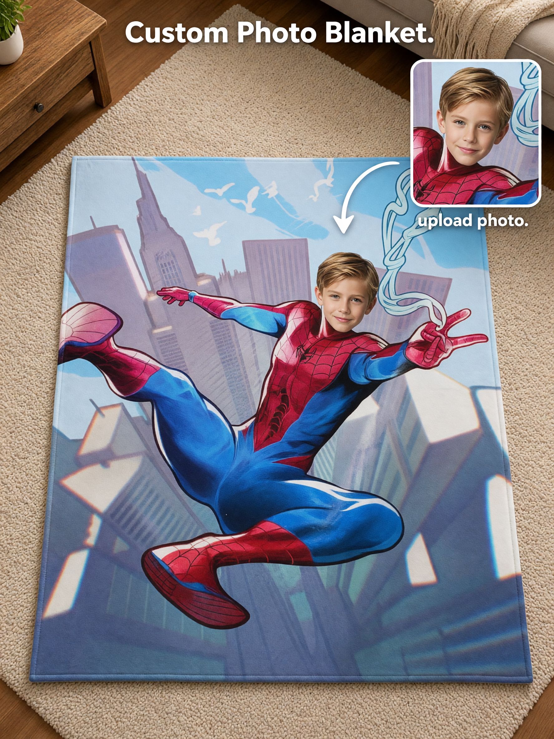 Custom Face Superhero Flannel Blanket, Personalized Photo Comic Throw for Kids, Ideal Cozy Gift for Bed and Couch