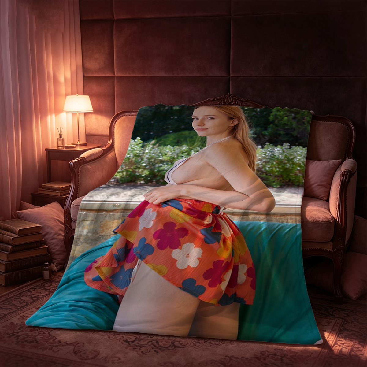Sharon Stone Nude on Floor by Window - Blanket