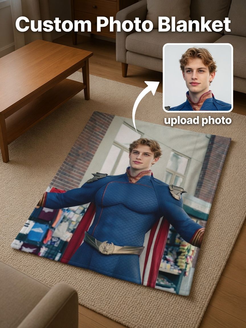Custom Photo Portrait Flannel Fleece Blanket Ultra Soft Lightweight Personalized Throw Blanket for Sofa Bed Travel Gift