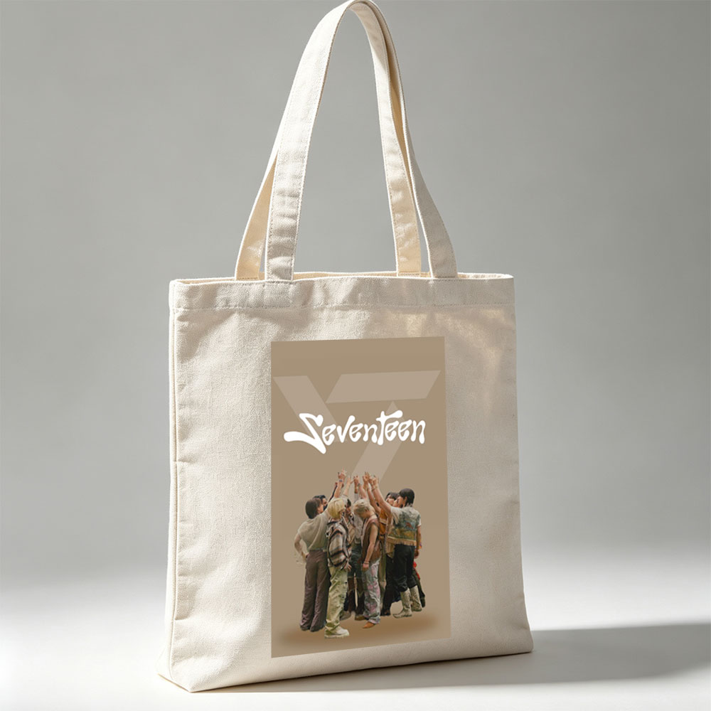 Seventeen Group Huddle Pose with Raised Hands in Stylish Outfits - Canvas tote bags