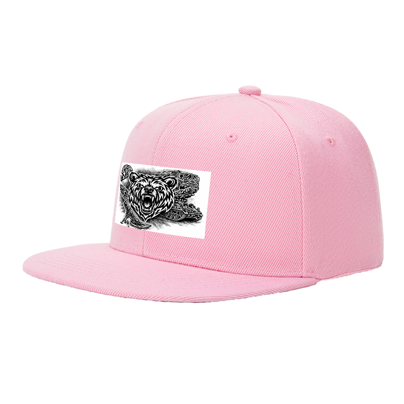 Flat Brim Baseball Cap Bear Head Tactical Art Print Streetwear Underground Skate Style for Basketball Court Skate Park Urban Scene Men Women Hip Hop Riders