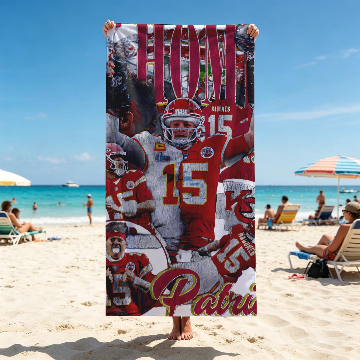 Patrick Mahomes: Kansas City Chiefs Quarterback, Super Bowl Champion, NFL Star - Beach towels
