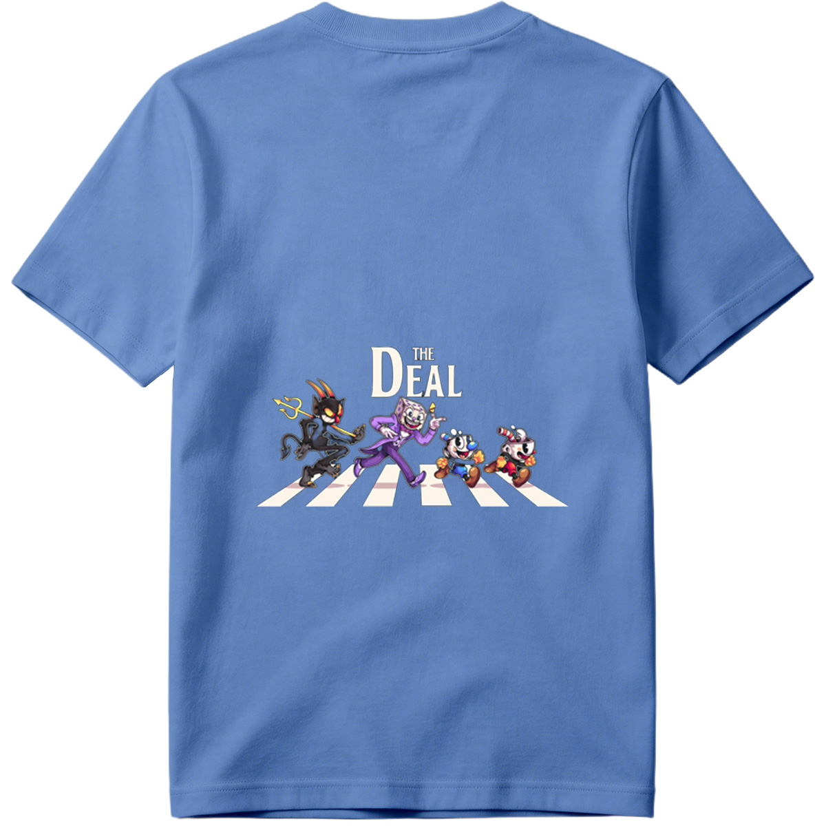 Cuphead, The Devil, and Mugman Crossing the Street – 