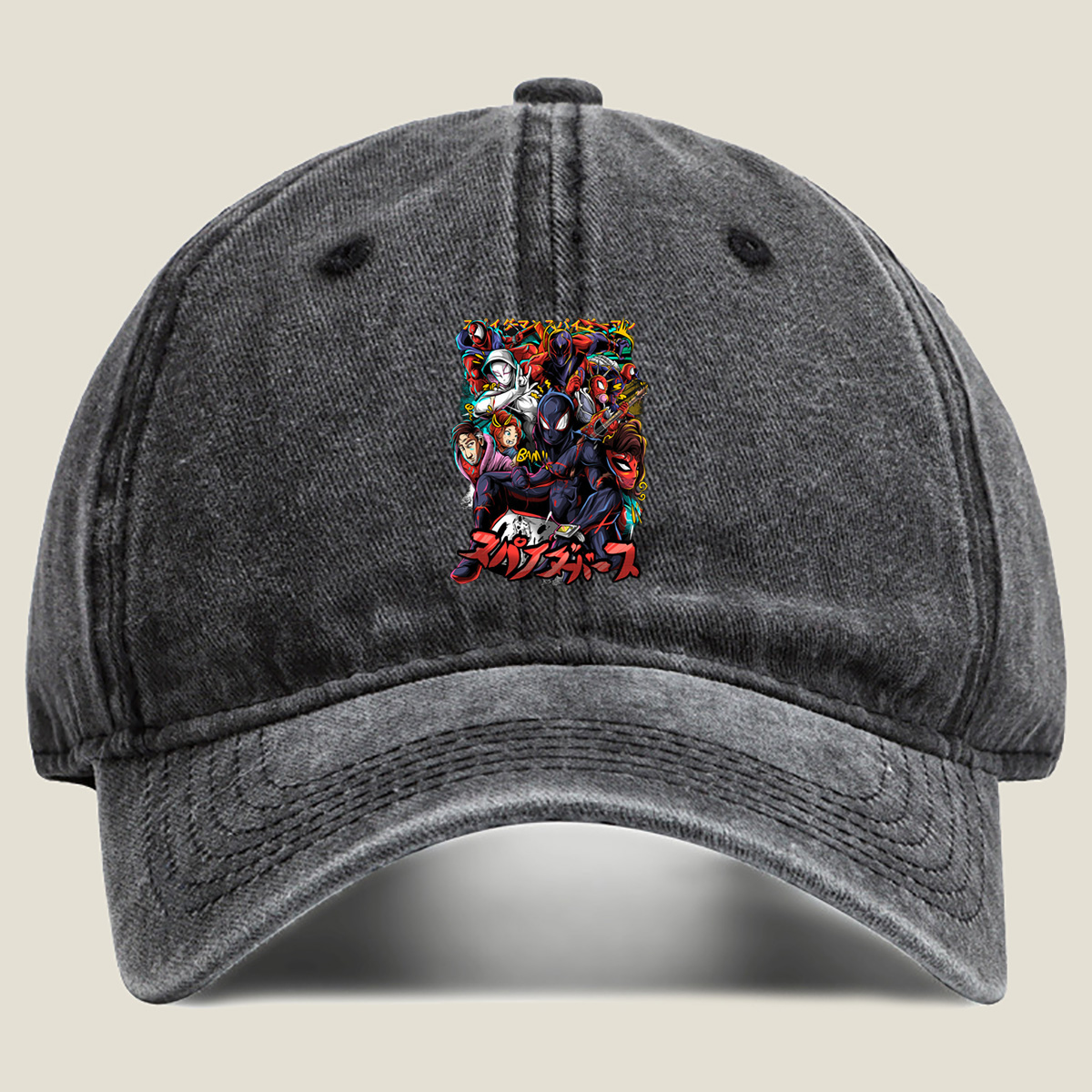 Spider-Verse: Miles Morales, Gwen Stacy, Peter Parker, and the Spider-Family - Washed Denim - Baseball Cap