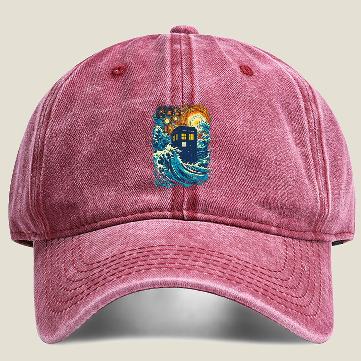 TARDIS in Stormy Seas - Washed Denim - Baseball Cap