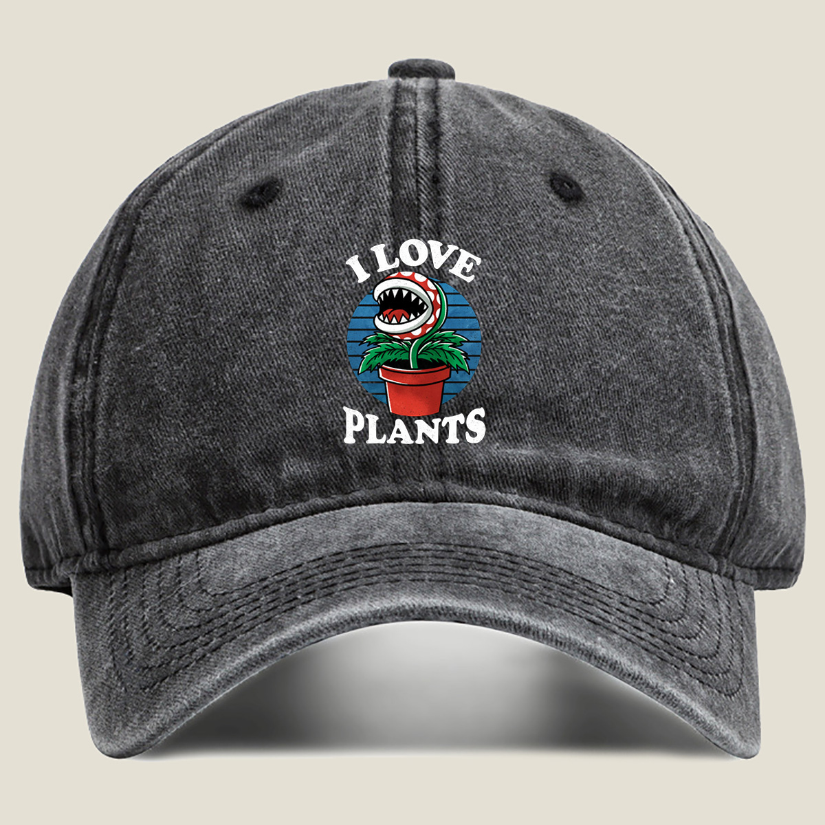 I Love Plants - Piranha Plant - Washed Denim - Baseball Cap