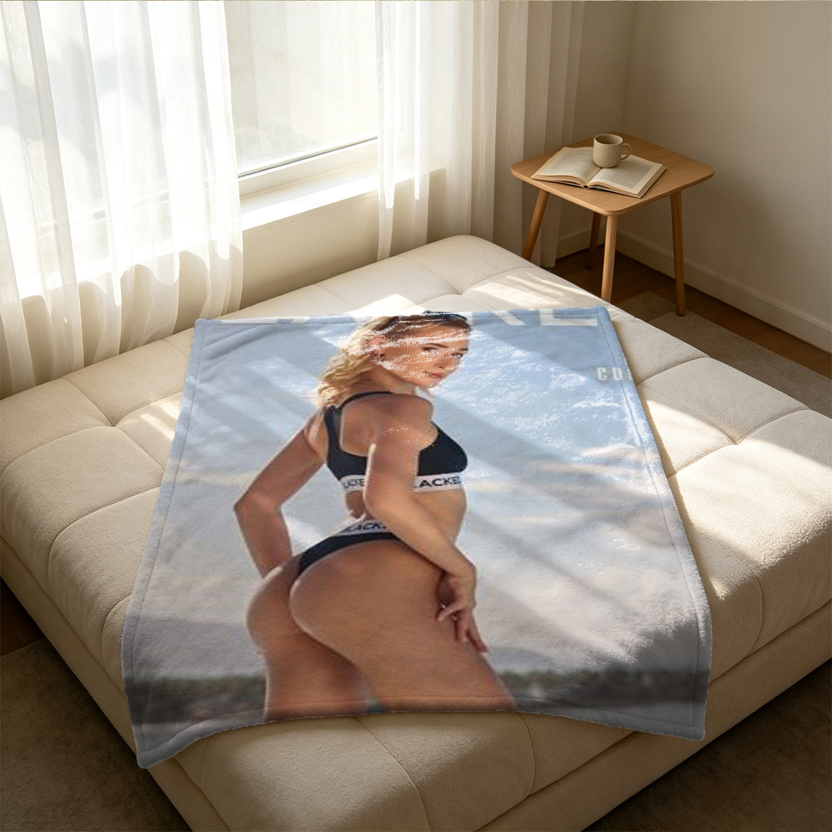 A nude woman with wet skin standing in a tropical jungle. - Blanket