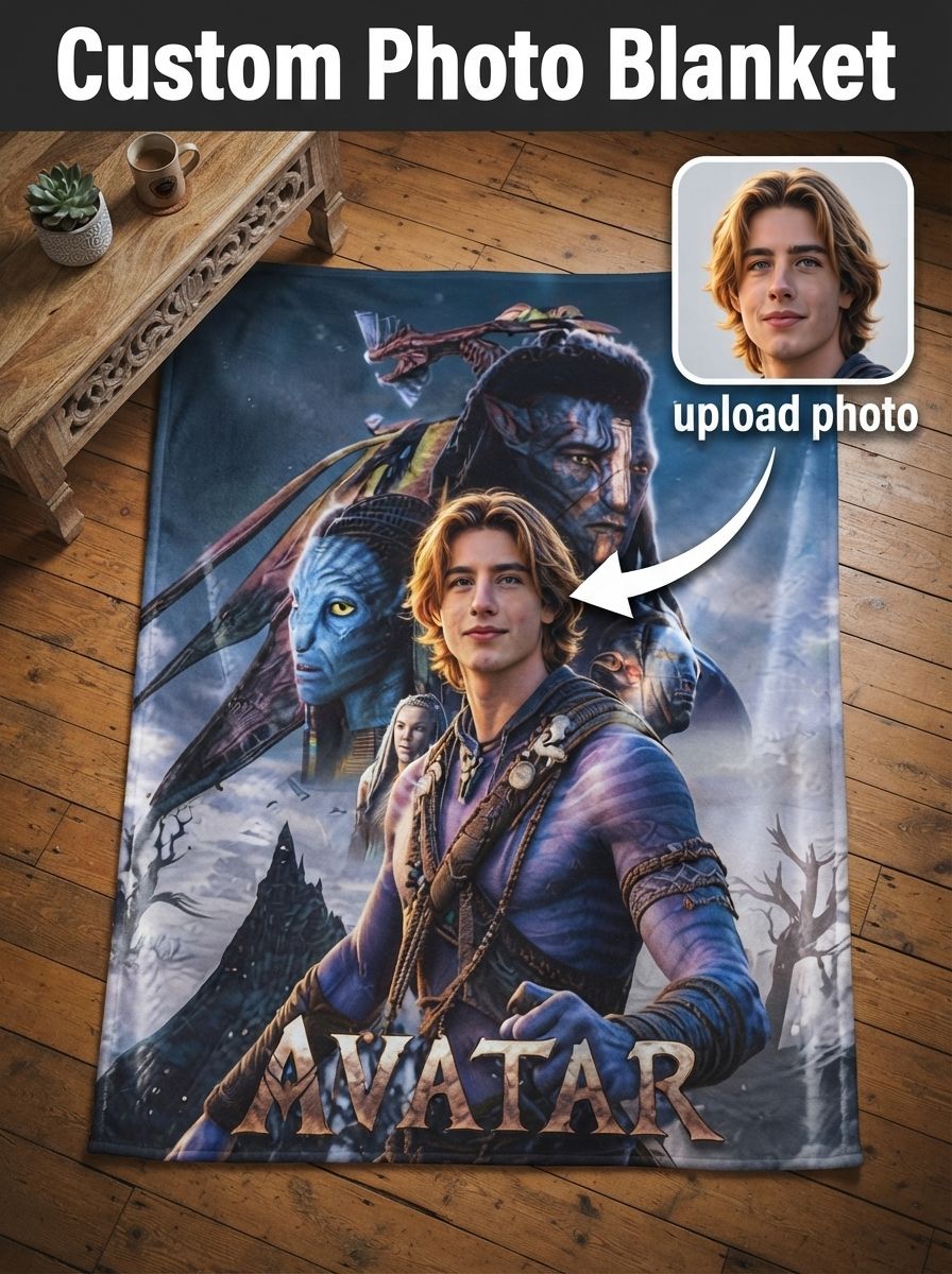 Custom Face Photo Sci-Fi Warrior Avatar Flannel Blanket Personalized Ultra Soft Cozy Fleece Throw for Couch and Bed