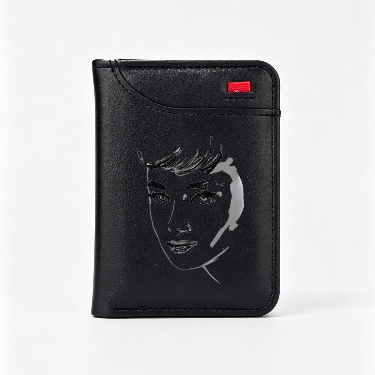 Abstract Portrait of a Person with Expressive Eyes and Hair - Vertical Style Wallet