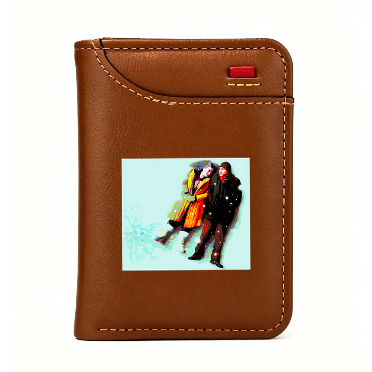 Couple in Winter Coats Walking in Snowy Scene - Vertical Style Wallet