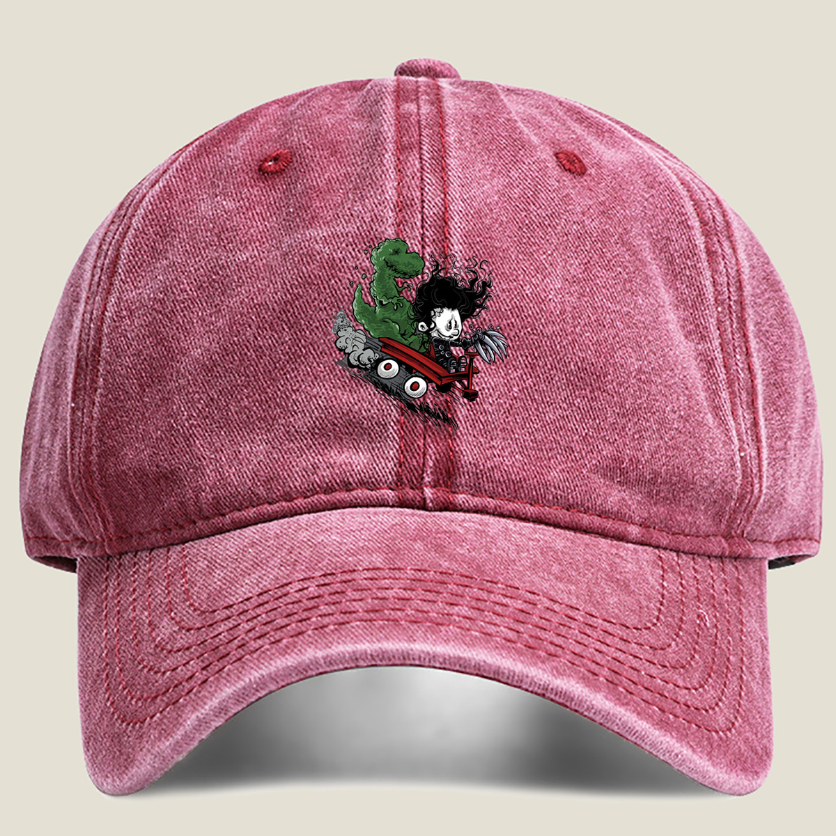 Coraline and the Green Monster in a Red Cart - Washed Denim - Baseball Cap