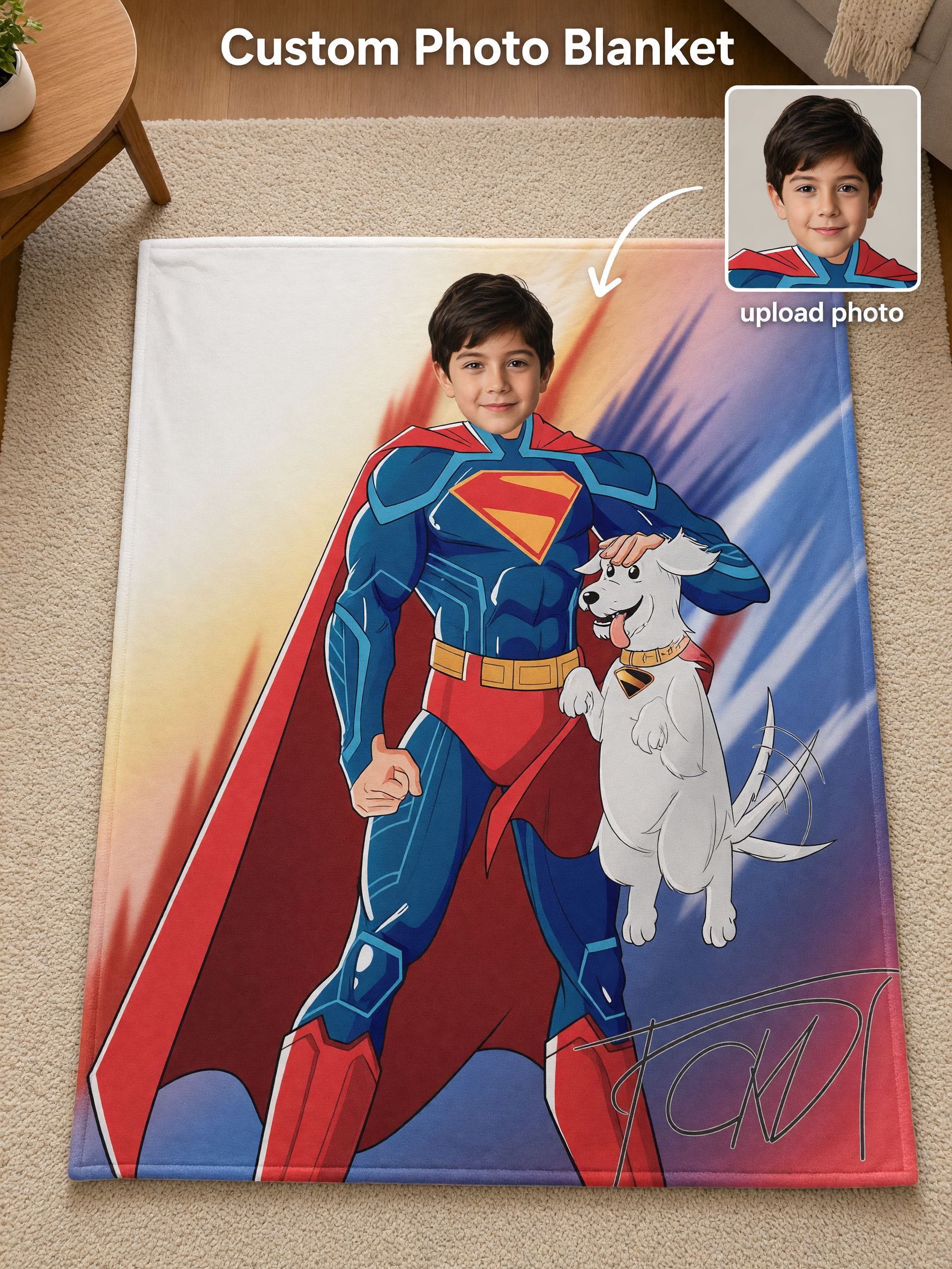Custom Face Superhero Flannel Blanket, Personalized Photo Plush Throw for Kids and Adults, Cozy Bed and Couch Gift