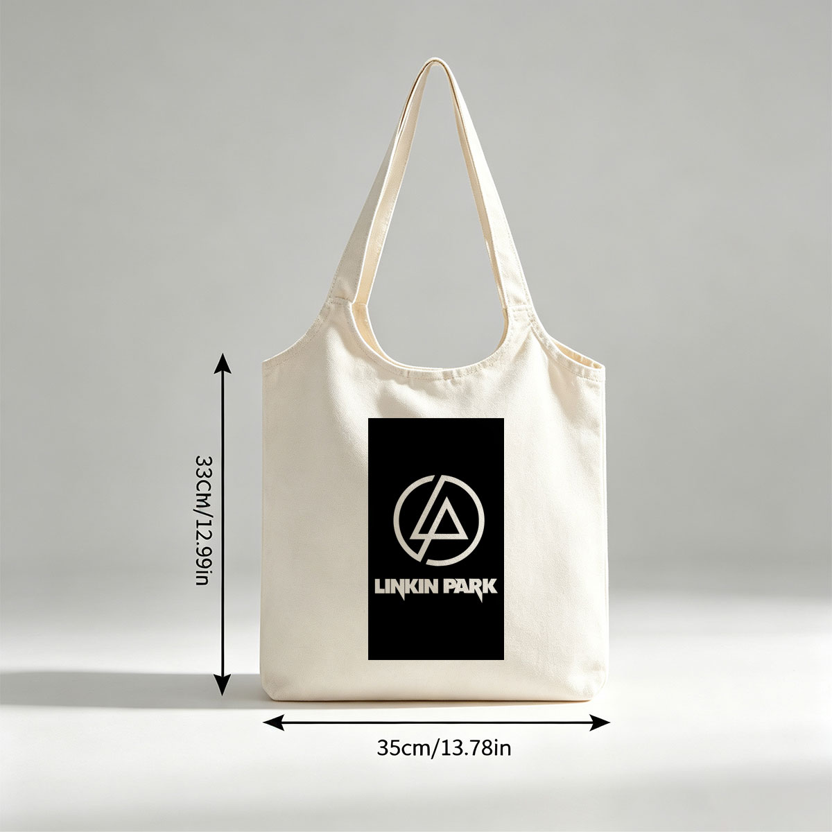 Linkin Park Logo on Black Background with White Symbol and Text - Canvas shoulder bags/