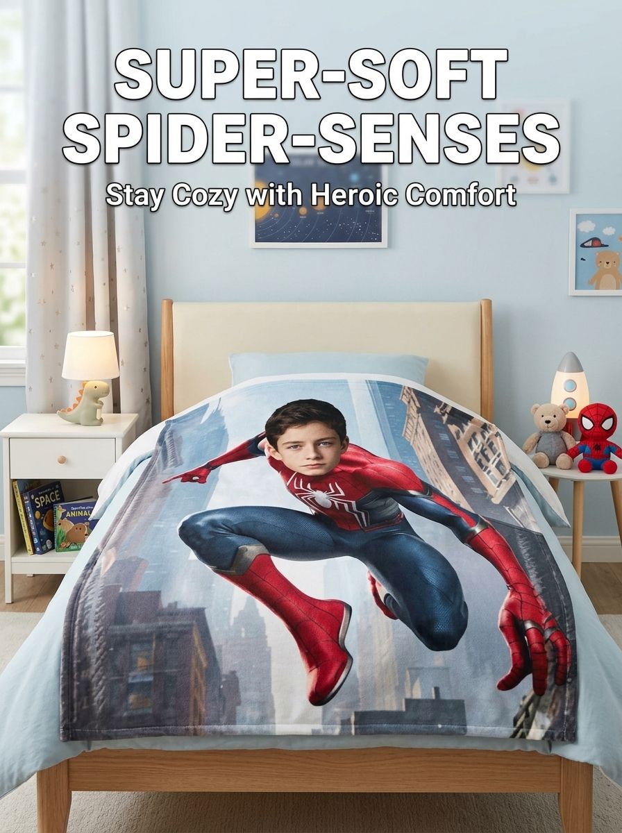 Custom Face Superhero Flannel Blanket Personalized Photo Action Hero Plush Throw Ideal Cozy Gift for Kids and Family
