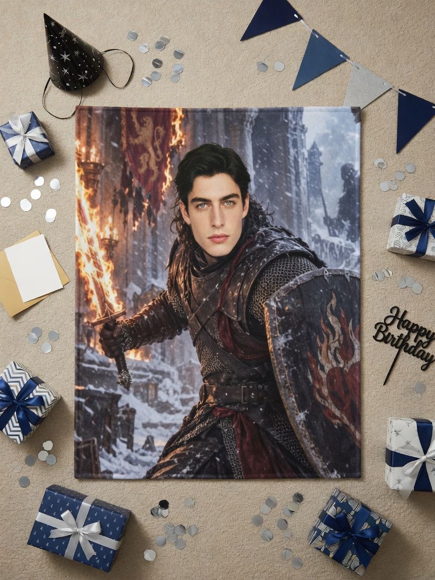 Custom Face Knight Warrior Flannel Blanket Personalized Fantasy Hero Photo Throw Bed Sofa Decor Gift