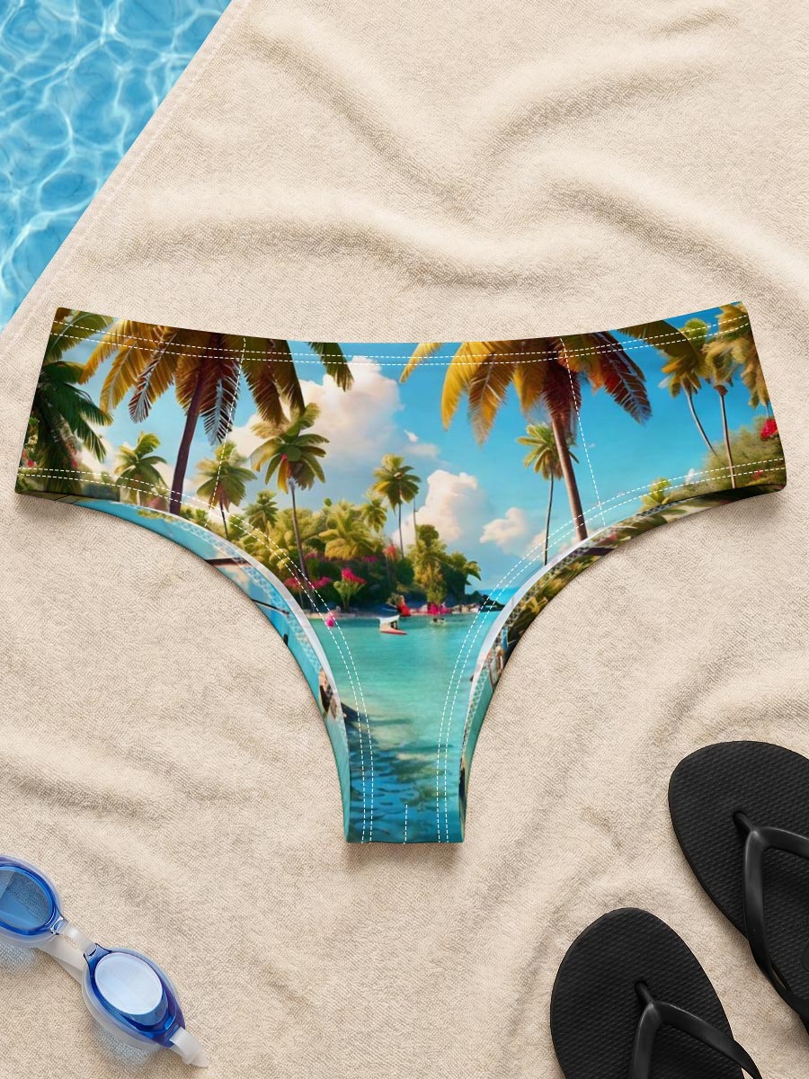 Tropical Paradise with Palm Trees and Crystal Clear Water -  Men's swim trunks