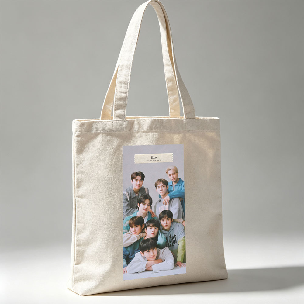 EXO Group Photo - Members Posing Together in Casual Outfits on a Neutral Background - Canvas tote bags