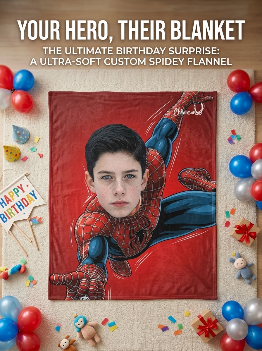 Personalized Face Photo Superhero Flannel Fleece Blanket, Ultra Soft Anti-Pilling Cozy Throw for Kids and Adults Gift