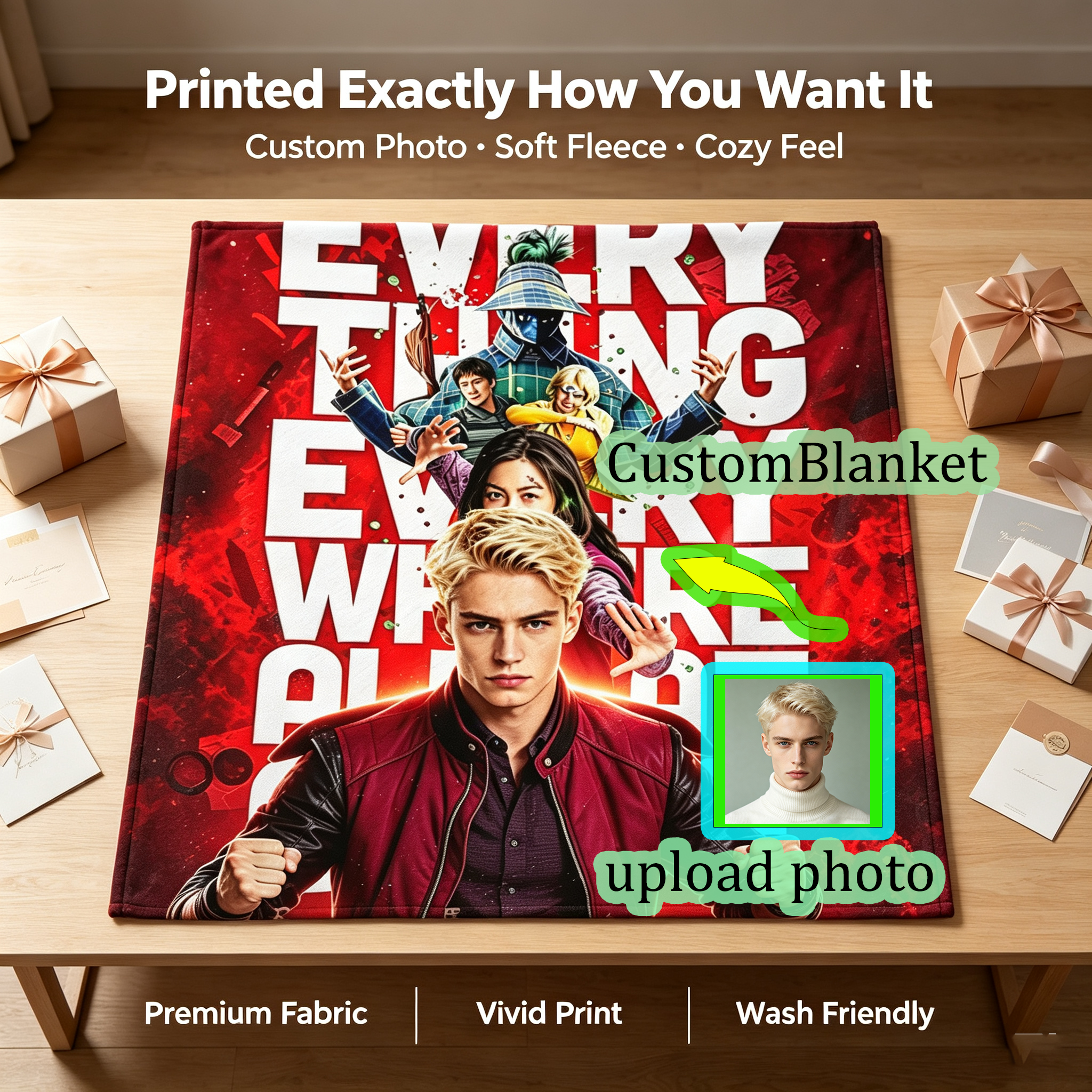 Custom Face Blanket Everything Everywhere All At Once Flannel Blanket Movie-Themed Cozy Throw Perfect for Fans Gift or Giveaway