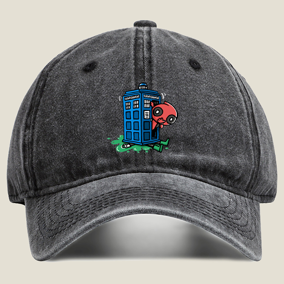 Rick and Morty Meets Doctor Who: Chimichangas TARDIS - Washed Denim - Baseball Cap