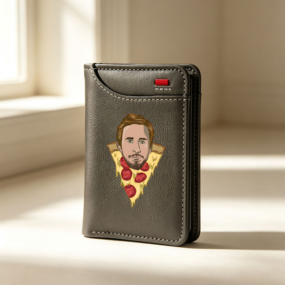Pizza Slice with a Man's Face - Vertical Style Wallet