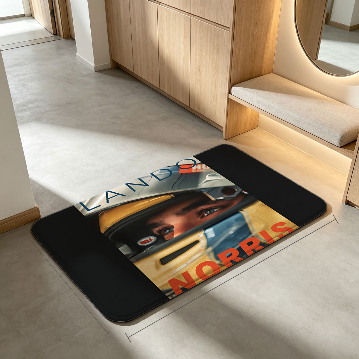 Lando Norris in Racing Helmet, Formula 1 Driver, McLaren Team - Flannel floor mat