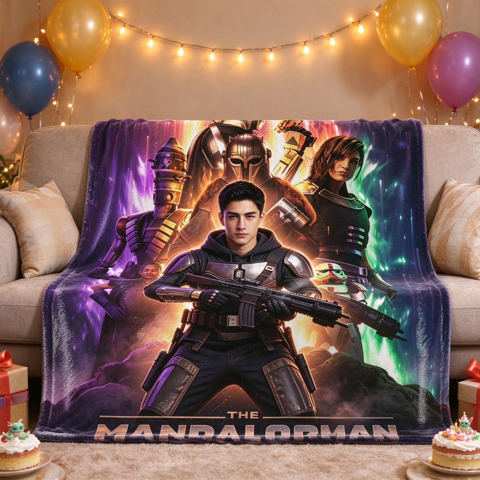 Custom Photo Face Blanket Personalized Sci-Fi Warrior Flannel Throw Ultra Soft Anti-Pilling Cozy Bed Couch Keepsake Gift