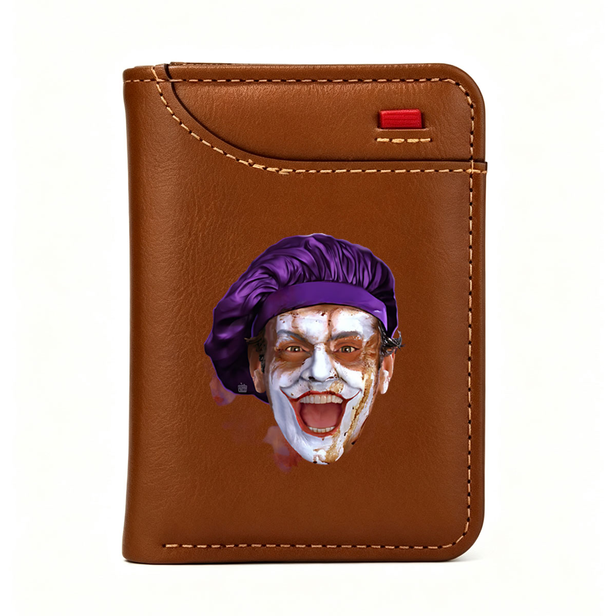 Joker with Purple Hat and Distorted Smile - Vertical Style Wallet