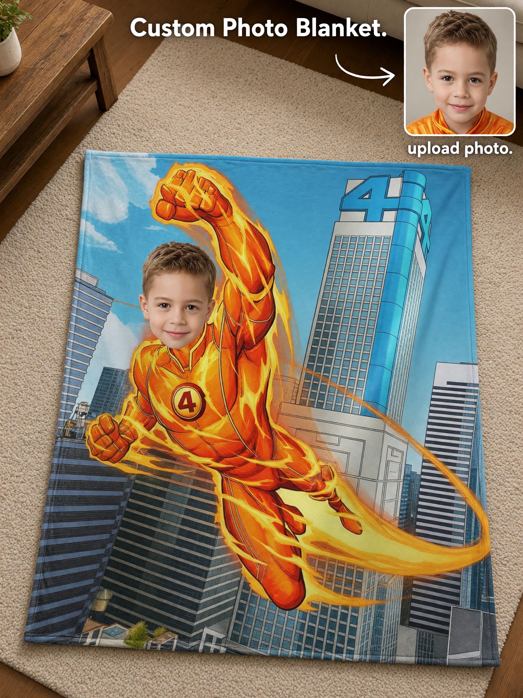 Personalized Photo Superhero Blanket Custom Face Soft Flannel Throw Fleece Bedding Ideal Personalized Gift for Kids