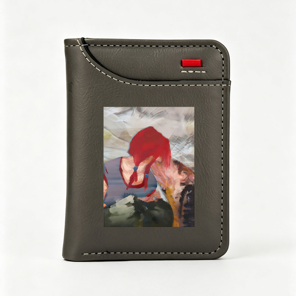 Red-Haired Figure in Abstract Embrace - Vertical Style Wallet
