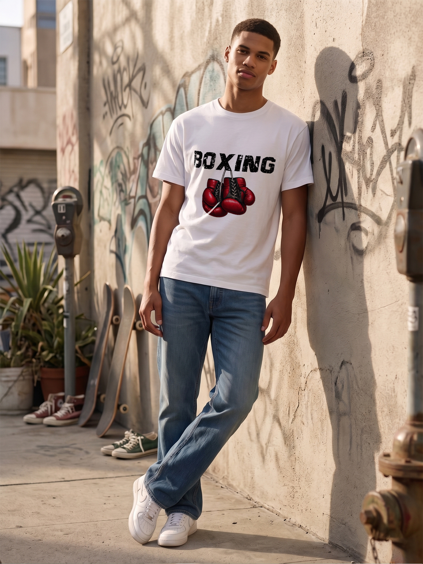 Men's Boxing Gloves Print T-Shirt Red Leather Style Graphic Tee Casual Round Neck Lightweight Breathable Summer Short Sleeve Tee for Gym Fitness Sports Enthusiasts and Active Men
