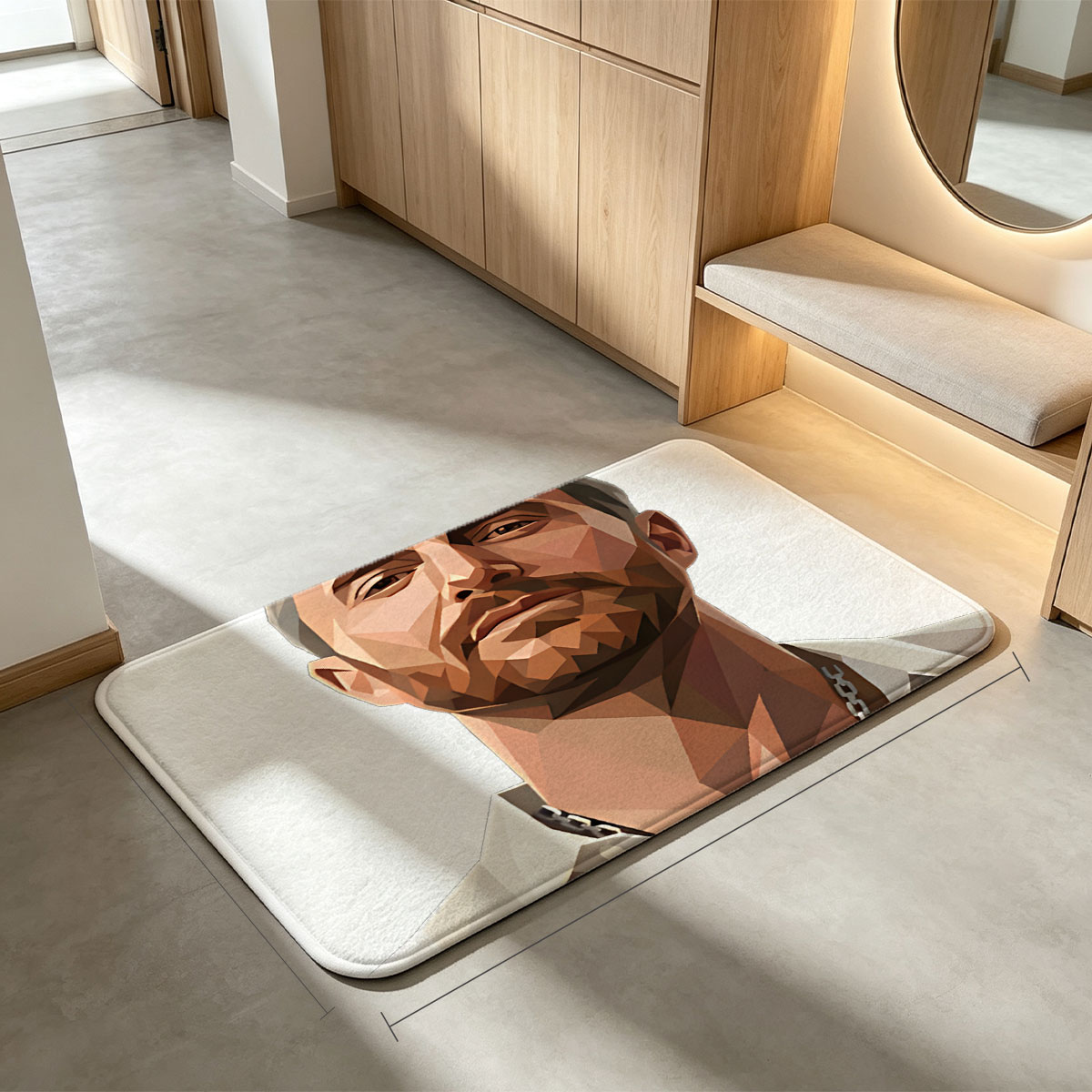 Low-Poly Portrait of a Man in White Shirt and Chain Necklace - Flannel floor mat