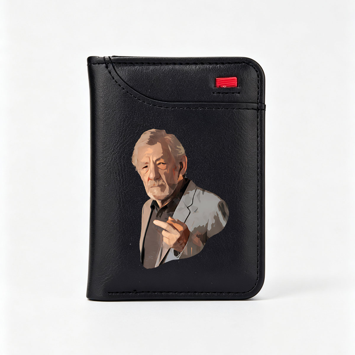 Ian McKellen as Gandalf, pointing with a wise expression - Vertical Style Wallet