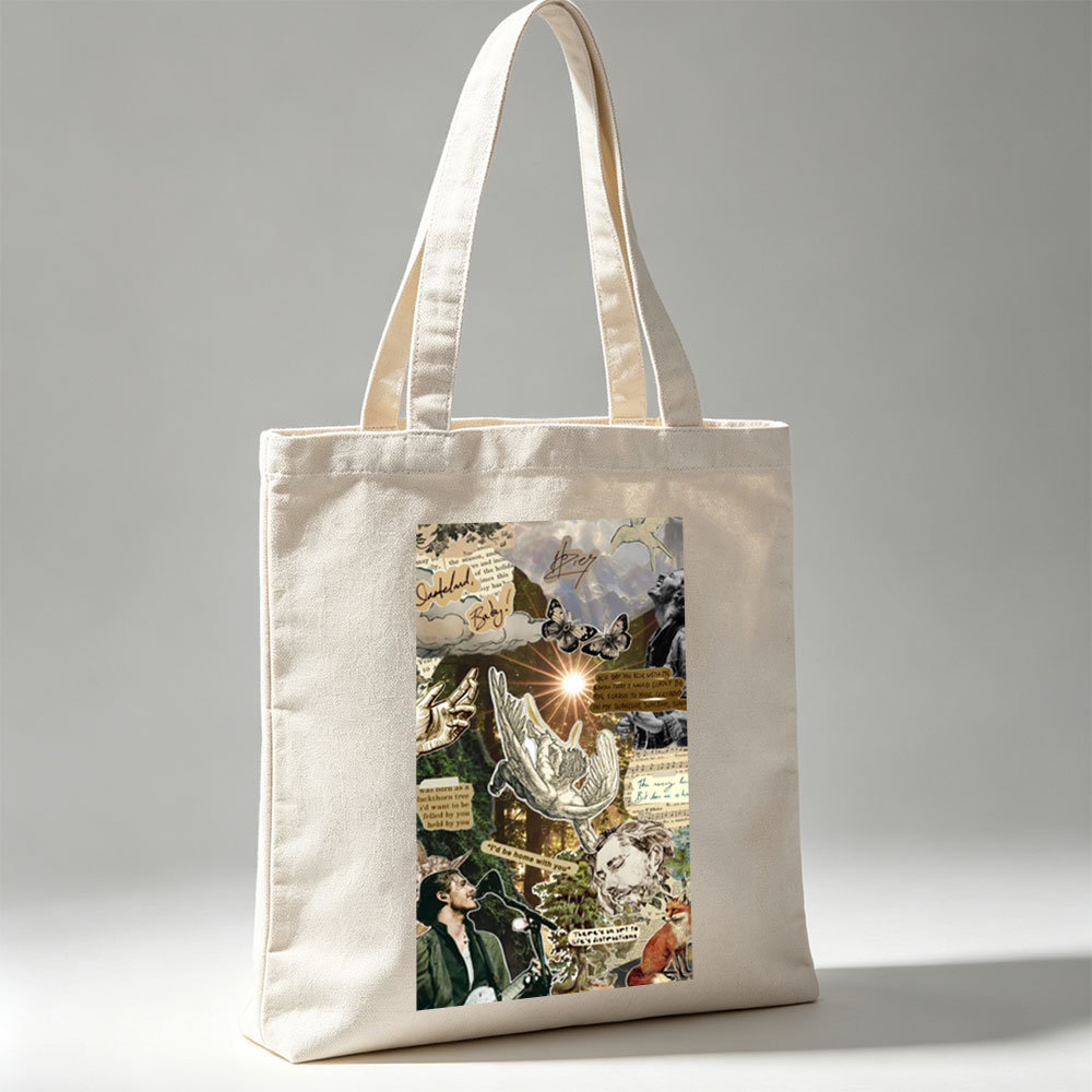 Ed Sheeran Concert Scene with Nature and Lyrics Collage Art - Canvas tote bags