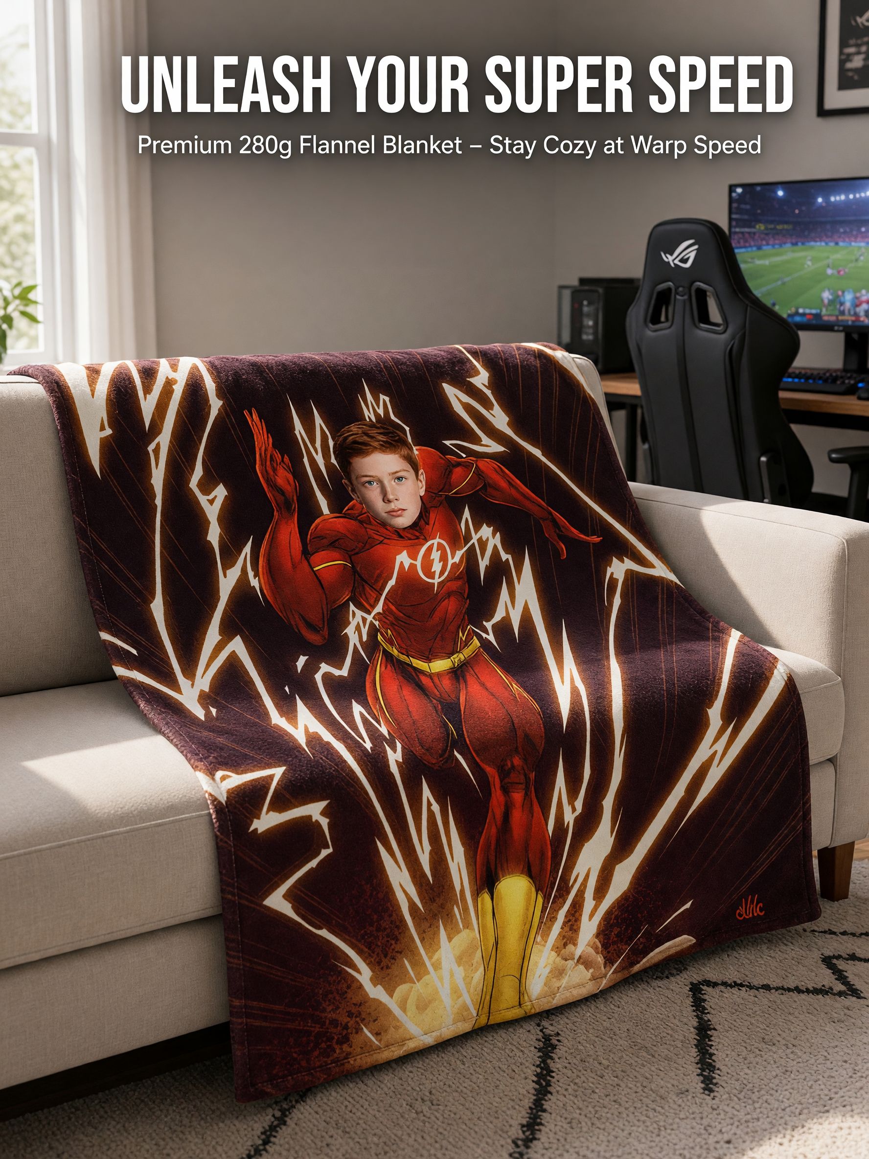 Custom Face Photo Flannel Blanket Personalized Running Superhero Throw Ultra Soft Fleece Bed Couch Ideal Gift