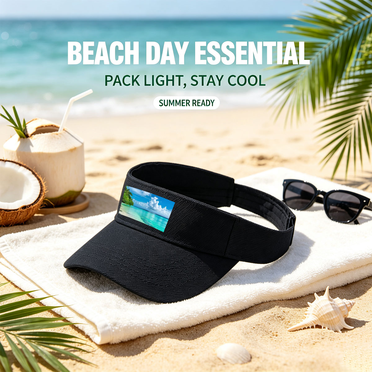 Tropical Beach with Crystal Clear Waters and Palm Trees -  Visor cap